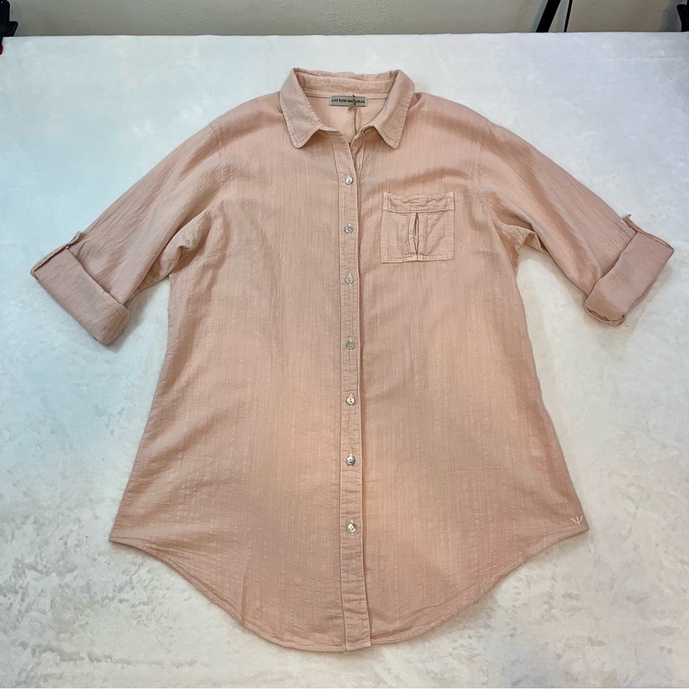 Cotton Natural Kate Button Front Blouse Womans XXL Roll Tab Sleeve Peru …‎